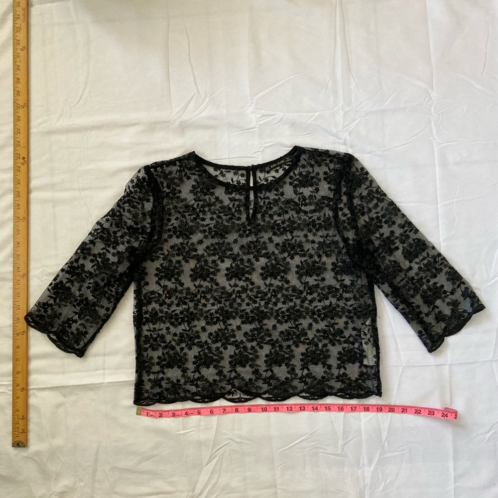 Zara Basic Black Lace 3/4 sleeve top